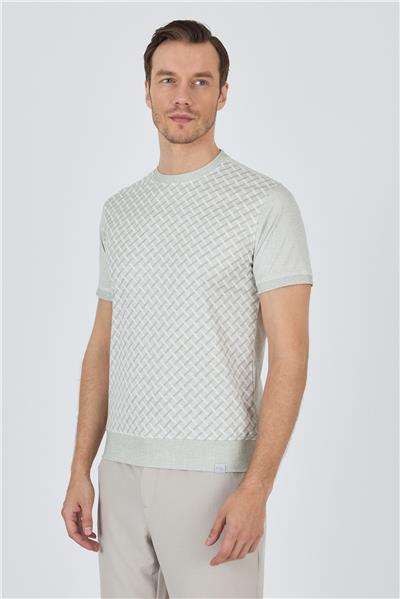 Kısa Kol Baskılı İnterlok Bisiklet Yaka Cepsiz Pamuklu Slim Fit Tişört 1011250124