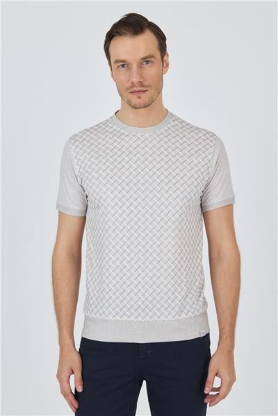 Kısa Kol Baskılı İnterlok Bisiklet Yaka Cepsiz Pamuklu Slim Fit Tişört 1011250124