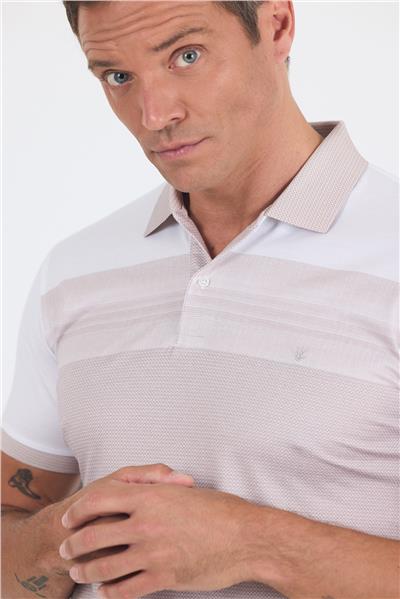 Bej Kısa Kol Baskılı Pike Polo Yaka Cepsiz Slim Fit Tişört 1011250166
