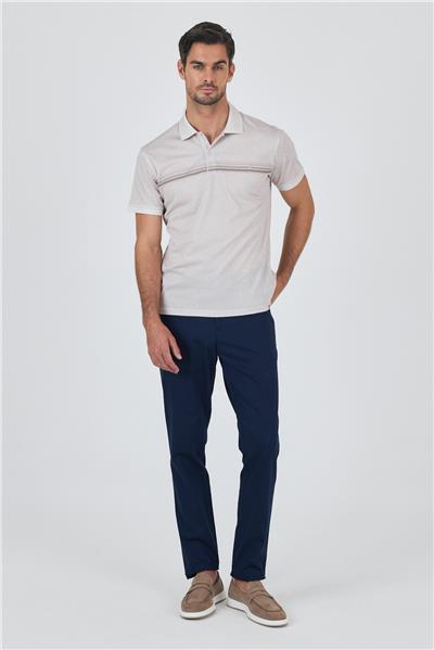 Bej Kısa Kol Baskılı Pike Polo Yaka Cepsiz Slim Fit Tişört 1011250168