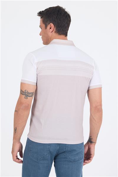 Bej Kısa Kol Baskılı Pike Polo Yaka Cepsiz Slim Fit Tişört 1011250166