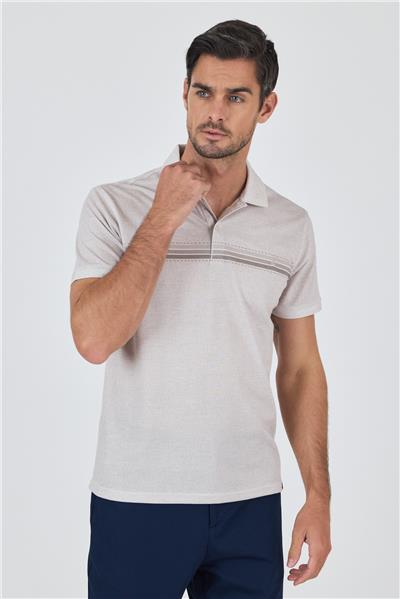 Bej Kısa Kol Baskılı Pike Polo Yaka Cepsiz Slim Fit Tişört 1011250168