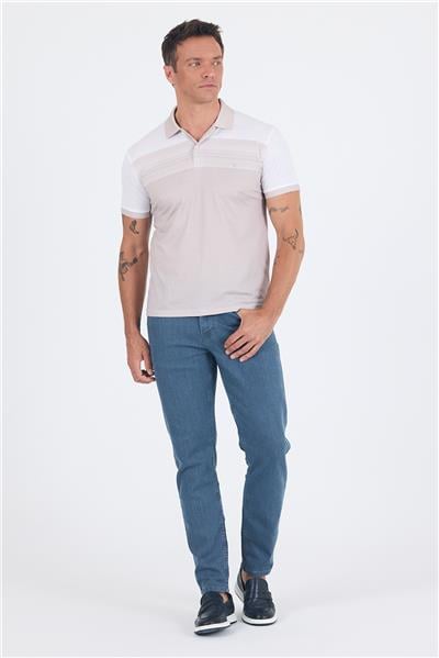 Bej Kısa Kol Baskılı Pike Polo Yaka Cepsiz Slim Fit Tişört 1011250166
