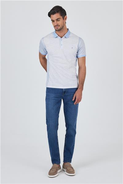 Mavi Kısa Kol Baskılı Pike Polo Yaka Cepsiz Slim Fit Tişört 1011250167