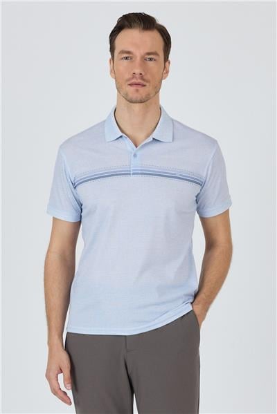 Mavi Kısa Kol Baskılı Pike Polo Yaka Cepsiz Slim Fit Tişört 1011250168