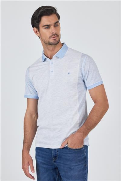 Mavi Kısa Kol Baskılı Pike Polo Yaka Cepsiz Slim Fit Tişört 1011250167