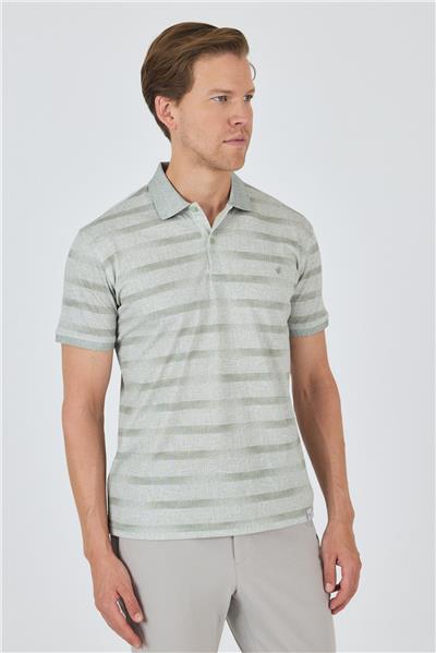 Haki Kısa Kol Baskılı Pike Polo Yaka Cepsiz Slim Fit Tişört 1011250170