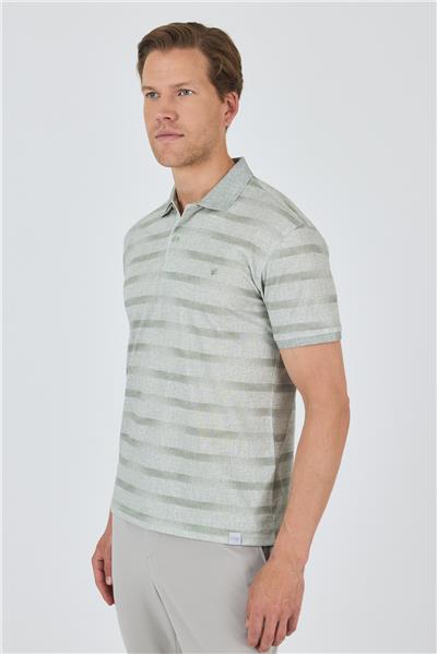 Haki Kısa Kol Baskılı Pike Polo Yaka Cepsiz Slim Fit Tişört 1011250170