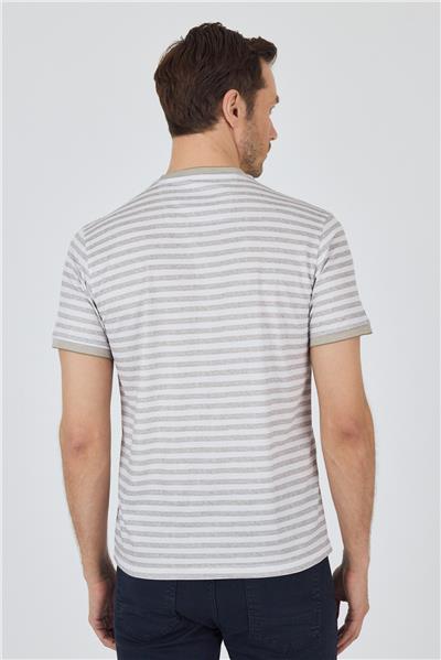 Kısa Kol Çizgili Desen Suprem Bisiklet Yaka Cepsiz Slim Fit Tişört 1011250106
