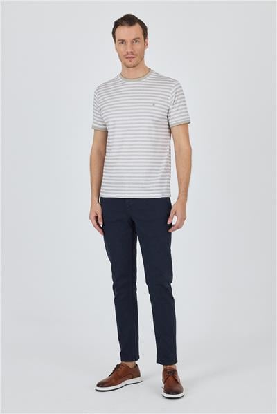 Kısa Kol Çizgili Desen Suprem Bisiklet Yaka Cepsiz Slim Fit Tişört 1011250106