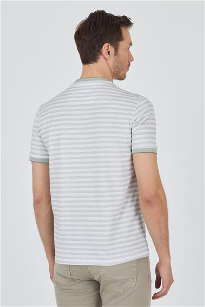 Yeşil Kısa Kol Çizgili Desen Suprem Bisiklet Yaka Cepsiz Slim Fit Tişört 1011250106