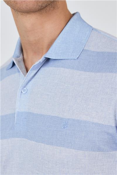 Mavi Kısa Kol Desenli Pike Polo Yaka Cepsiz Slim Fit Tişört 1011250128