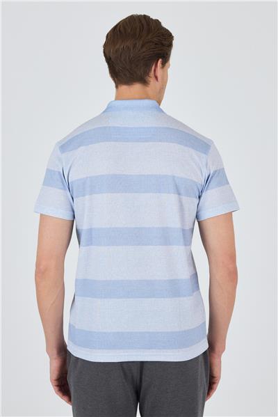 Mavi Kısa Kol Desenli Pike Polo Yaka Cepsiz Slim Fit Tişört 1011250128