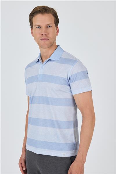Mavi Kısa Kol Desenli Pike Polo Yaka Cepsiz Slim Fit Tişört 1011250128