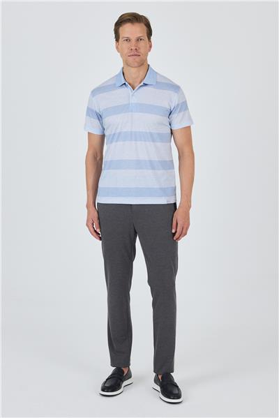 Mavi Kısa Kol Desenli Pike Polo Yaka Cepsiz Slim Fit Tişört 1011250128