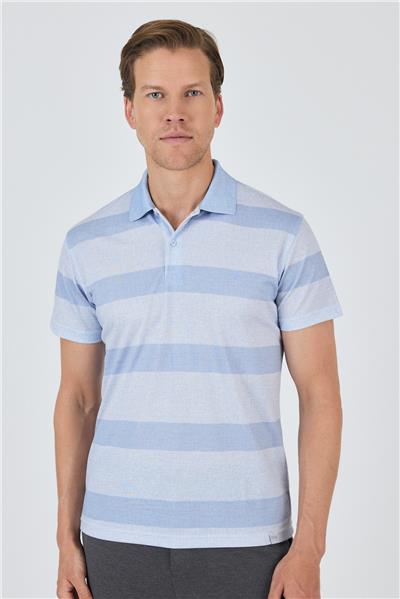 Mavi Kısa Kol Desenli Pike Polo Yaka Cepsiz Slim Fit Tişört 1011250128