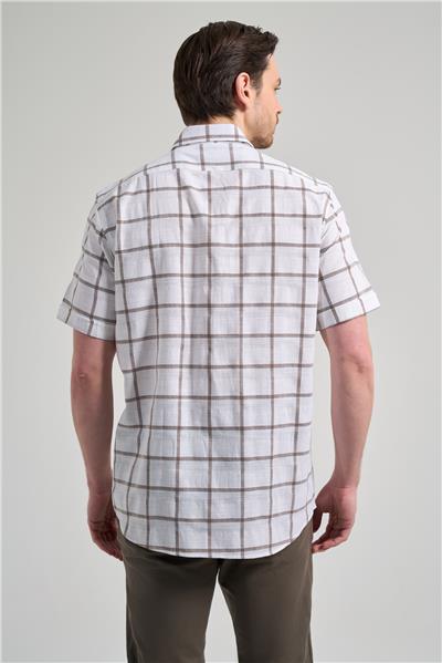 Kısa Kol Ekose Desen Armürlü Düğmeli Yaka cepli Pamuklu Classic Comfort Fit Gömlek 1004250166