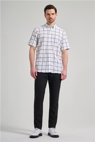 Kısa Kol Ekose Desen Armürlü Düğmeli Yaka cepli Pamuklu Classic Comfort Fit Gömlek 1004250166