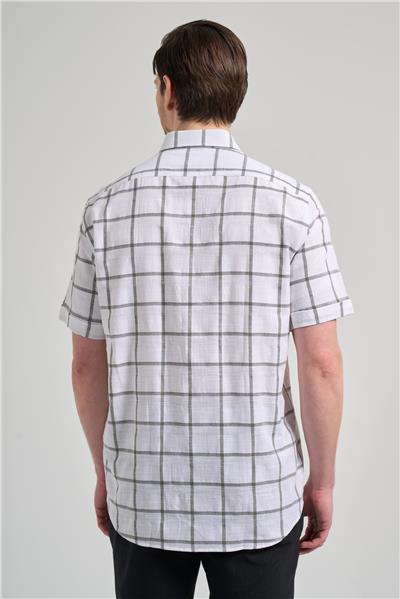 Kısa Kol Ekose Desen Armürlü Düğmeli Yaka cepli Pamuklu Classic Comfort Fit Gömlek 1004250166