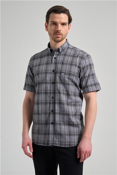 Kısa Kol Ekose Desen Bez Ayağı Düğmeli Yaka cepli Pamuklu Classic Comfort Fit Gömlek 1004250162