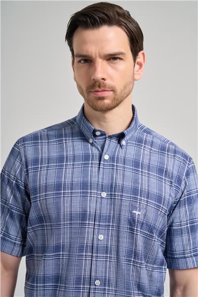 Kısa Kol Ekose Desen Bez Ayağı Düğmeli Yaka cepli Pamuklu Classic Comfort Fit Gömlek 1004250162
