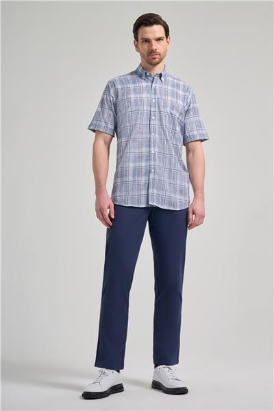 Kısa Kol Ekose Desen Bez Ayağı Düğmeli Yaka cepli Pamuklu Classic Comfort Fit Gömlek 1004250162