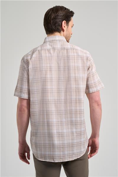 Kısa Kol Ekose Desen Bez Ayağı Düğmeli Yaka cepli Pamuklu Classic Comfort Fit Gömlek 1004250162