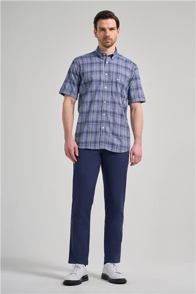 Kısa Kol Ekose Desen Bez Ayağı Düğmeli Yaka cepli Pamuklu Classic Comfort Fit Gömlek 1004250162