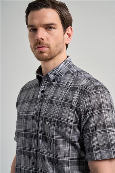 Kısa Kol Ekose Desen Bez Ayağı Düğmeli Yaka cepli Pamuklu Classic Comfort Fit Gömlek 1004250162