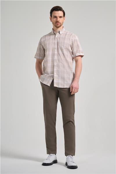 Kısa Kol Ekose Desen Bez Ayağı Düğmeli Yaka cepli Pamuklu Classic Comfort Fit Gömlek 1004250162