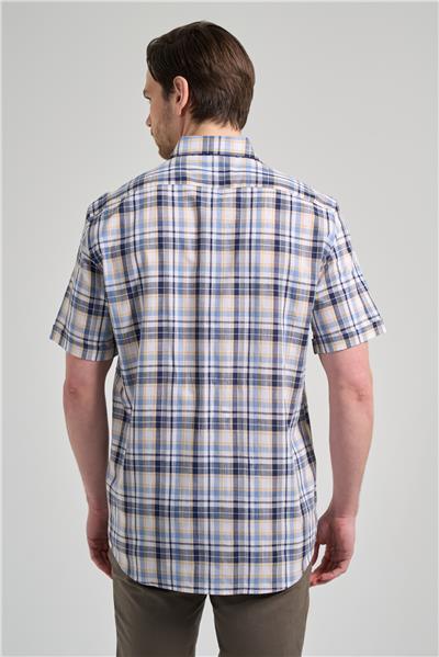 Kısa Kol Ekose Desen Bez Ayağı Düğmeli Yaka cepli %100 Pamuk Classic Comfort Fit Gömlek 1004250164