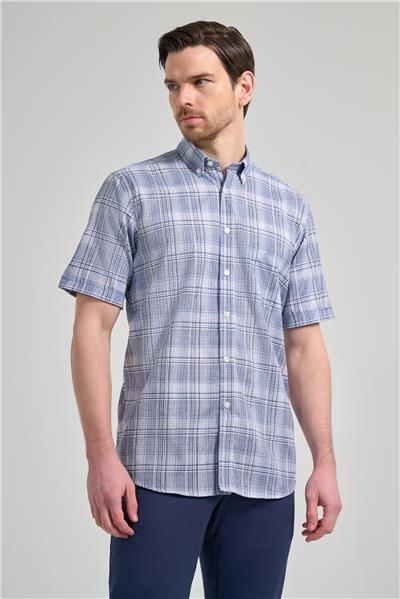 Kısa Kol Ekose Desen Bez Ayağı Düğmeli Yaka cepli Pamuklu Classic Comfort Fit Gömlek 1004250162