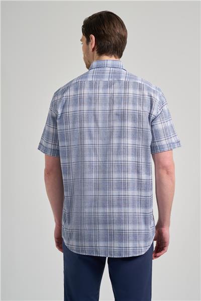 Kısa Kol Ekose Desen Bez Ayağı Düğmeli Yaka cepli Pamuklu Classic Comfort Fit Gömlek 1004250162