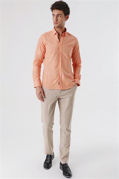 Somon Kısalabilir Kollu Desenli JakarlıCepsiz %100 Pamuk Casual Slim Fit Gömlek 1004230183