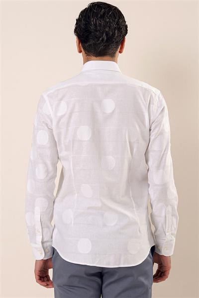 Beyaz Kısalabilir Kollu Desenli JakarlıCepsiz %100 Pamuk Casual Slim Fit Gömlek 1004230183