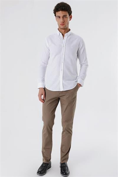 Beyaz Kısalabilir Kollu Desenli JakarlıCepsiz %100 Pamuk Casual Slim Fit Gömlek 1004230182