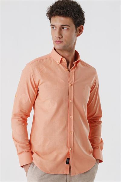 Somon Kısalabilir Kollu Desenli JakarlıCepsiz %100 Pamuk Casual Slim Fit Gömlek 1004230183