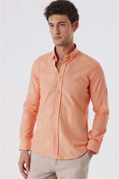 Somon Kısalabilir Kollu Desenli JakarlıCepsiz %100 Pamuk Casual Slim Fit Gömlek 1004230183