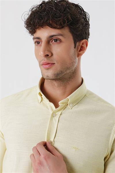 Sarı Kısalabilir Kollu Gabardin Cepsiz %100 Pamuk Casual Slim Fit Dar Kesim Gömlek 1004230180