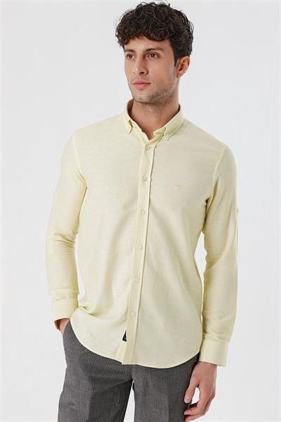 Sarı Kısalabilir Kollu Gabardin Cepsiz %100 Pamuk Casual Slim Fit Dar Kesim Gömlek 1004230180