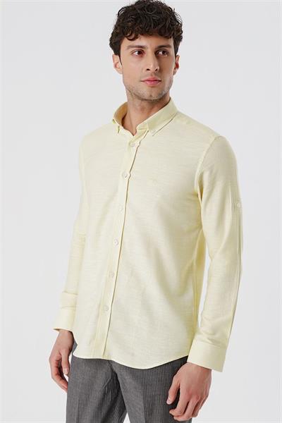 Sarı Kısalabilir Kollu Gabardin Cepsiz %100 Pamuk Casual Slim Fit Dar Kesim Gömlek 1004230180