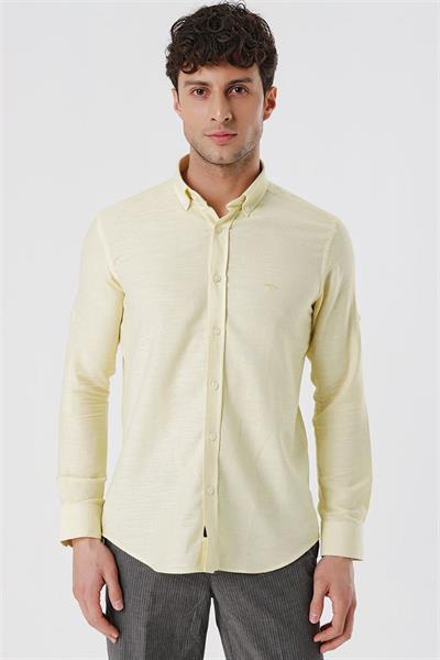 Sarı Kısalabilir Kollu Gabardin Cepsiz %100 Pamuk Casual Slim Fit Dar Kesim Gömlek 1004230180