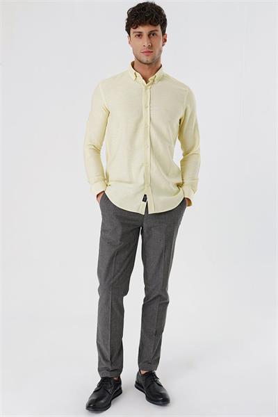Sarı Kısalabilir Kollu Gabardin Cepsiz %100 Pamuk Casual Slim Fit Dar Kesim Gömlek 1004230180