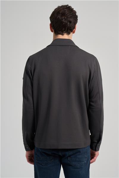 Koyu Antrasit Armürlü Bebe Yaka Kendinden Pamuklu Garnisiz-Biyesiz Standart Fit Mont 1007245163