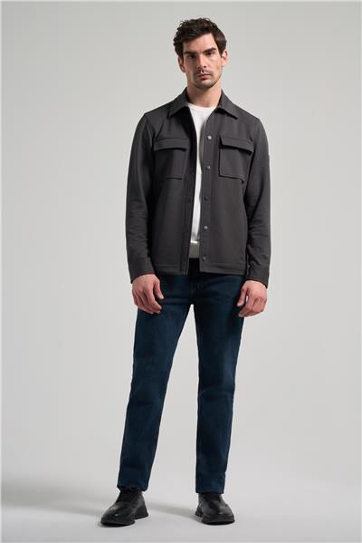 Koyu Antrasit Armürlü Bebe Yaka Kendinden Pamuklu Garnisiz-Biyesiz Standart Fit Mont 1007245163