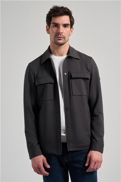 Koyu Antrasit Armürlü Bebe Yaka Kendinden Pamuklu Garnisiz-Biyesiz Standart Fit Mont 1007245163