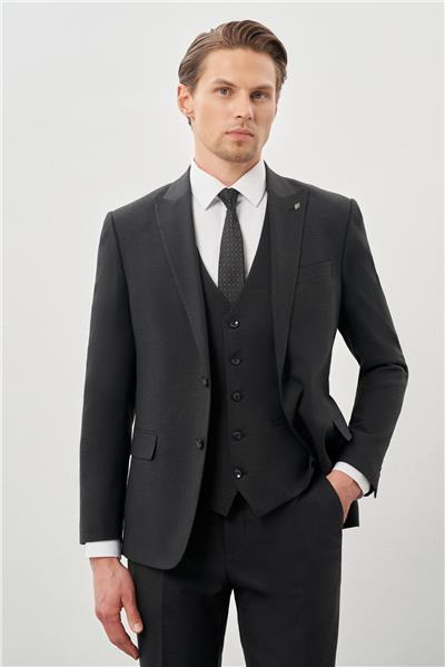 Koyu Antrasit Bez Ayağı Mono Yaka Tam Astar Esnek 6 Drop Comfort Fit Takım Elbise 1001245900