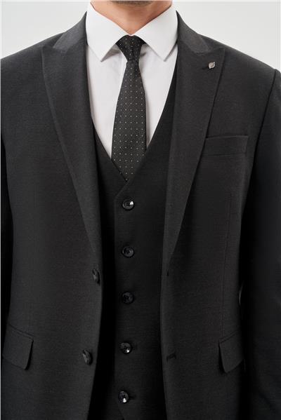 Koyu Antrasit Bez Ayağı Mono Yaka Tam Astar Esnek 6 Drop Comfort Fit Takım Elbise 1001245900