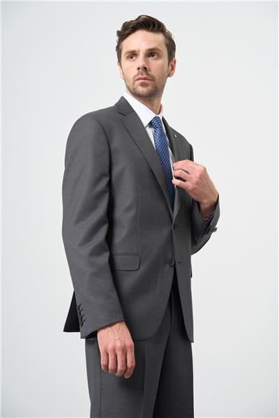 Koyu Antrasit Desen Mono Yaka 6 Drop Comfort Fit Classic Takım Elbise 1001245160