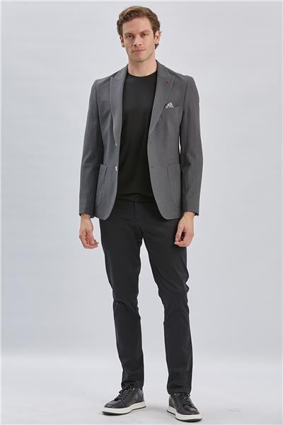 Koyu Antrasit Desenli Kırlangıç Yaka Likralı 6 Drop Slim Fit Dar Kesim Casual Ceket 1002240155